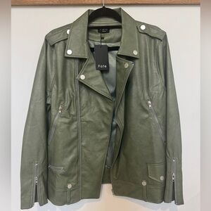 NWT Fate Olive Faux Leather Moto Jacket Medium